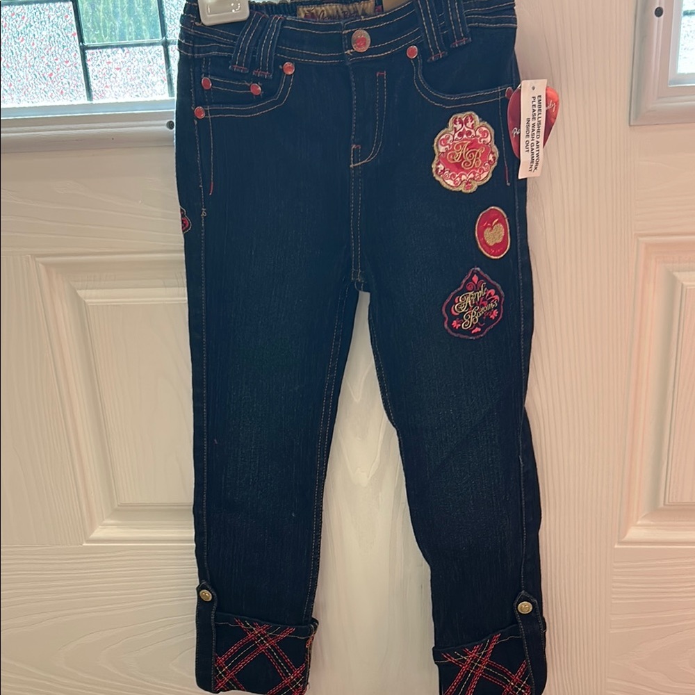EXCELLENT!!Apple Bottoms Dark deim and Red Jeans with Tartan Patches size 5 - Picture 8 of 11